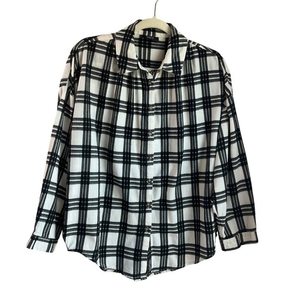 Vici Womens Sz. Medium Button Down Shirt Black White Plaid Oversized Boho - Picture 1 of 9